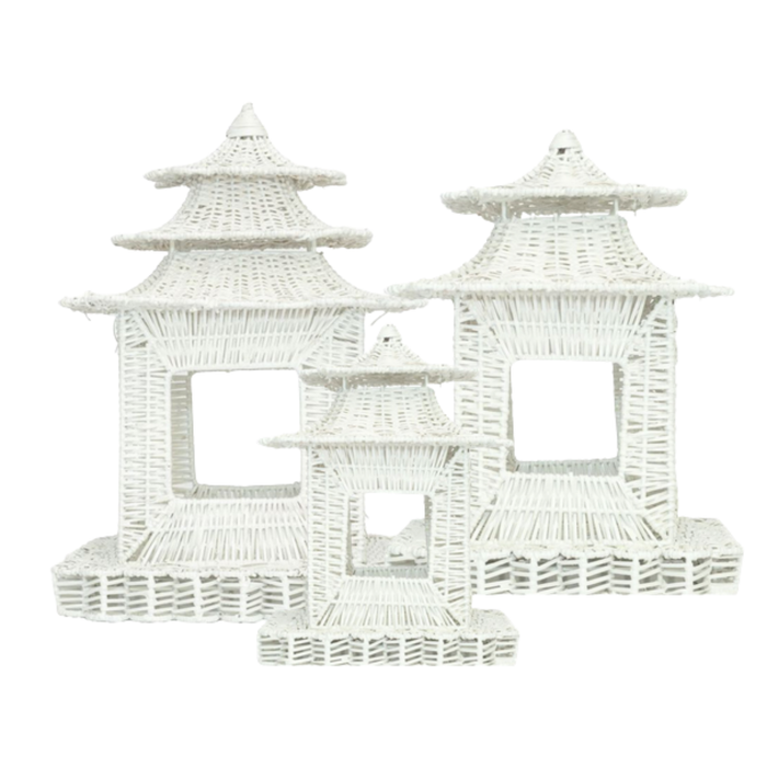 White Scalloped Wicker Pagoda - The Well Appointed House