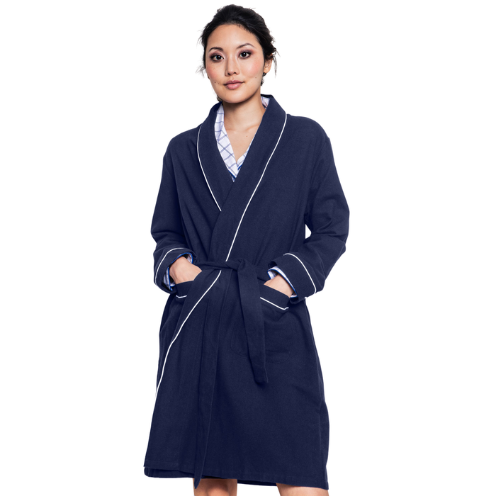 Women's Flannel Robe in Navy - The Well Appointed House