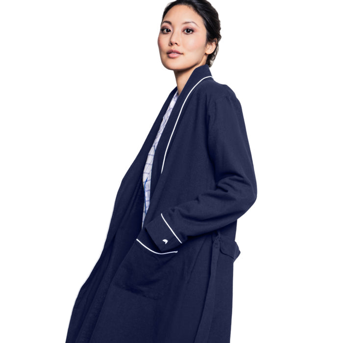 Women's Flannel Robe in Navy - The Well Appointed House