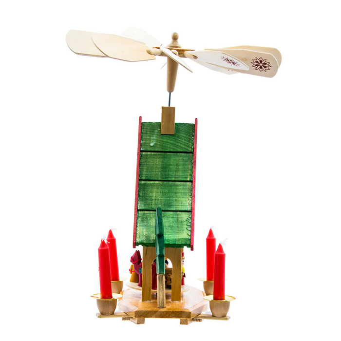 Wooden Christmas Alpine House Carousel With Candles - The Well Appointed House