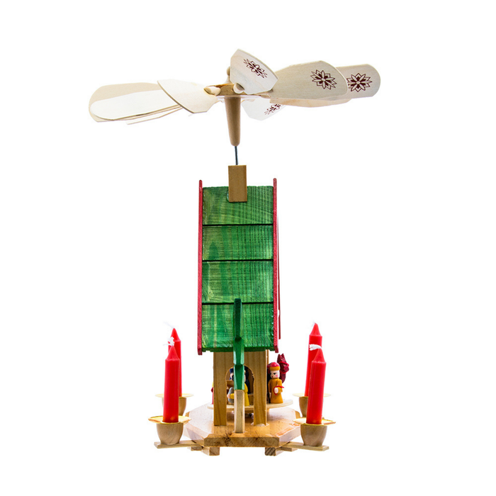 Wooden Christmas Alpine House Carousel With Candles - The Well Appointed House