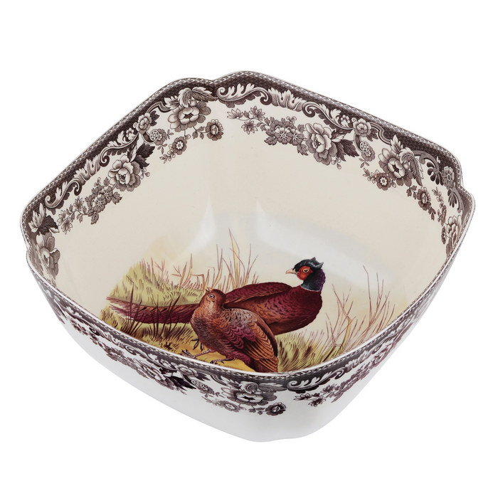 Woodland Deep Square Serving Bowl 9.5 Inch, Pheasant - The Well Appointed House