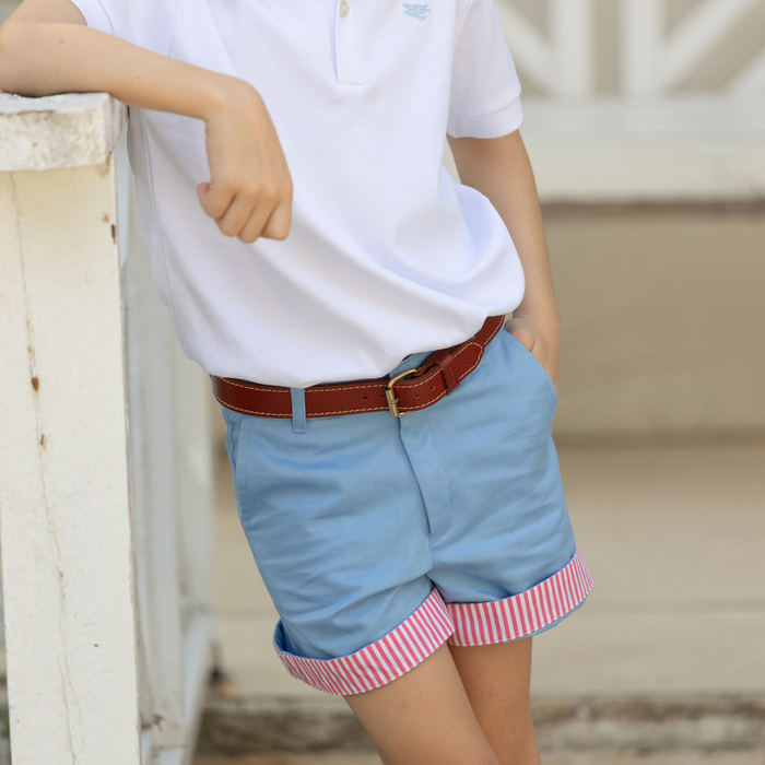 Wyatt Shorts in East Beach Blue with Sconset Stripe Cuffs - The Well Appointed House