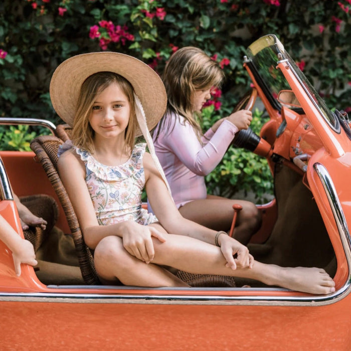 Zinnia Sun Hat for Little Girls - Coral Grosgrain Ribbon - The Well Appointed House