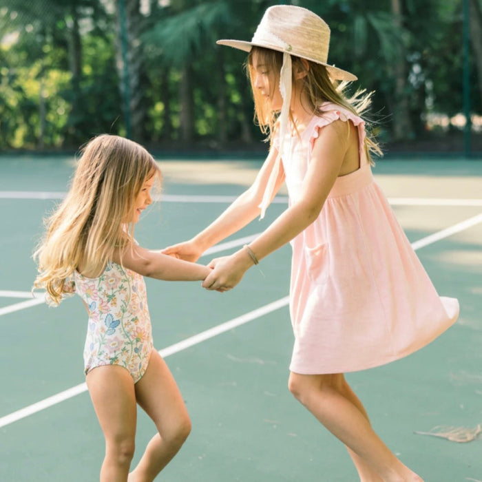 Zinnia Sun Hat for Little Girls - Coral Grosgrain Ribbon - The Well Appointed House