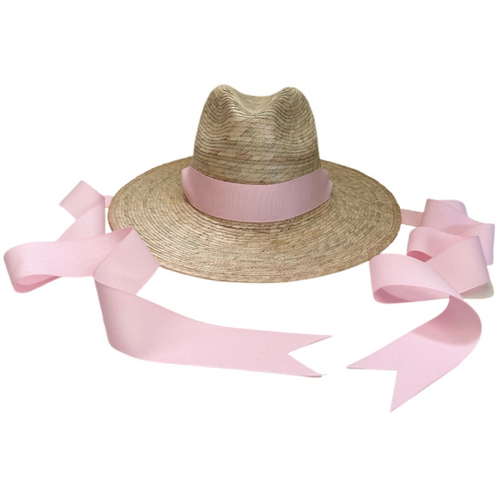 Zinnia Sun Hat for Little Girls (Age 4-10) - Long Pastel Pink Grosgrain Ribbon - The Well Appointed House